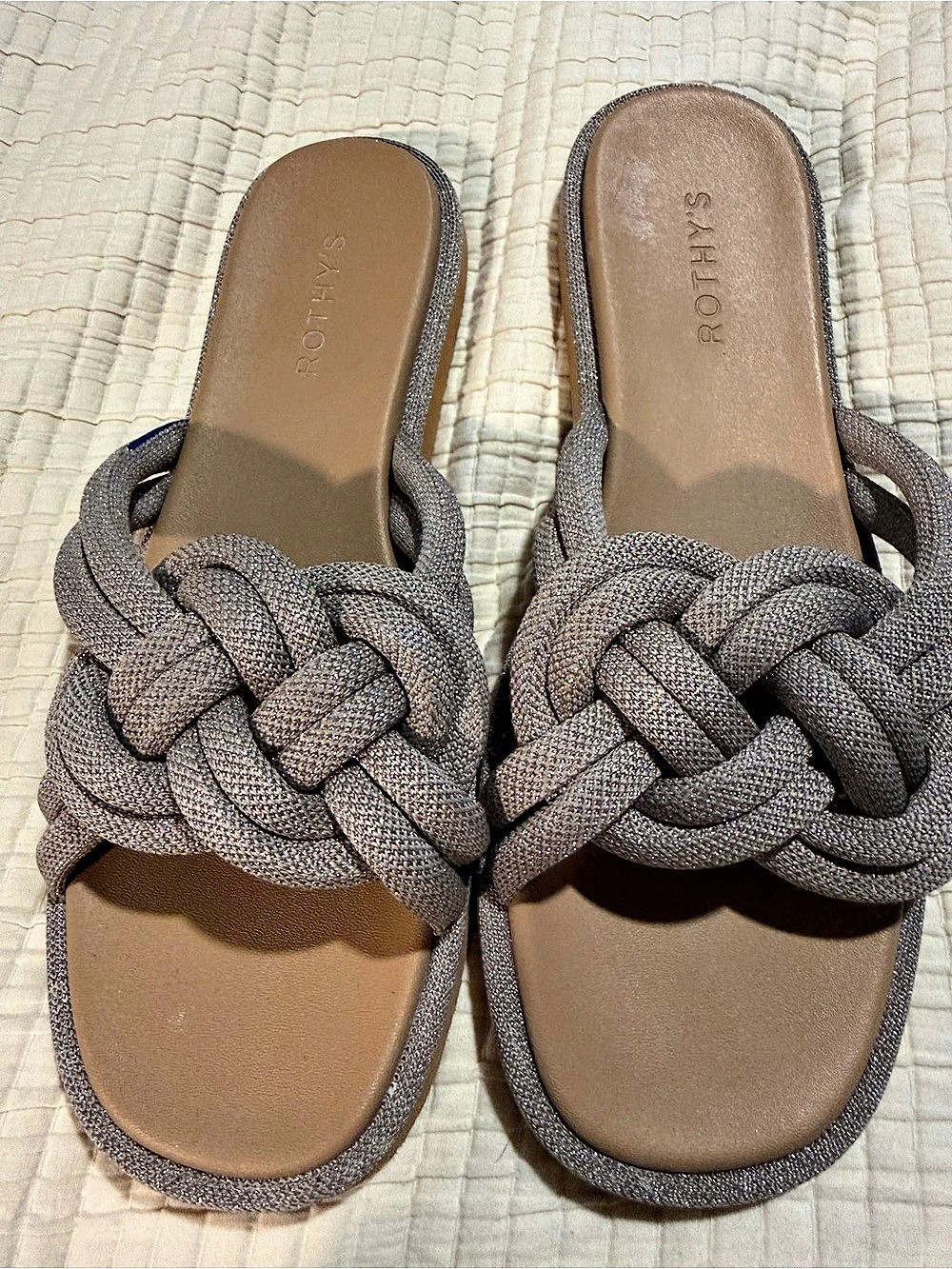 Rothys Braided Slide Sandals in Gold Like New